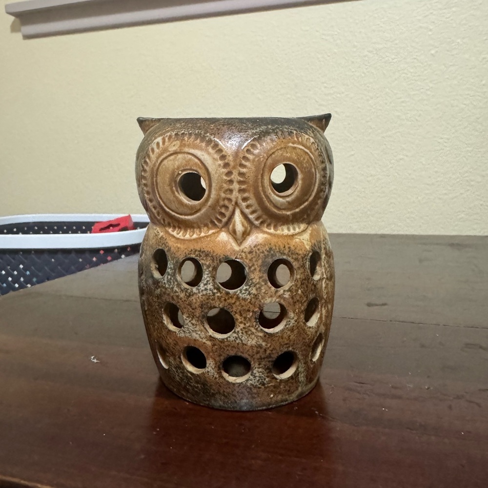 Vintage Ceramic 4” Owl Candle Holder Lamp